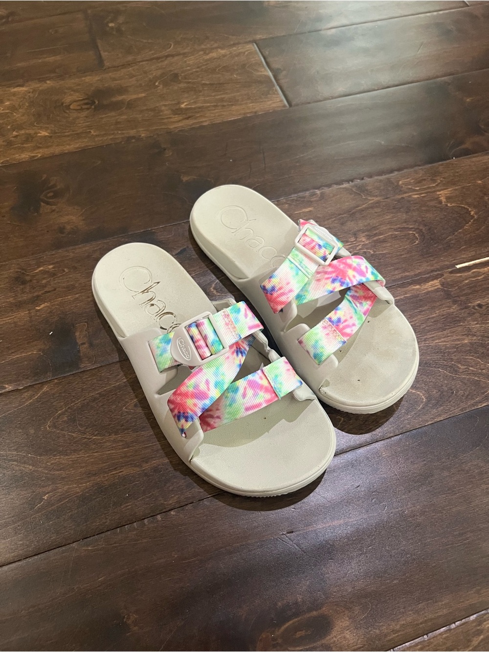 Chaco Women's Slide Sandals with Tie-Dye Straps - Beige Footbed